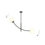 Plafondlamp gepoedercoat staal modern Hunter zwart met witte glazen kappen, 83 x 60 cm, 2 fittingen