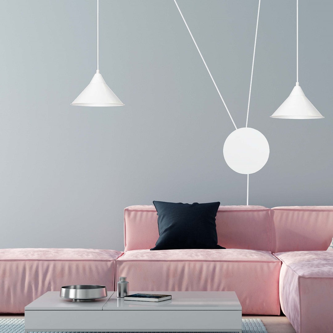 Hanglamp gepoedercoat staal Abramo, Scandinavisch, wit, met 2 fittingen E27, verstelbare hoogte