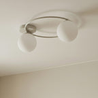 Plafondlamp staal en glas Sopra modern beige met witte glazen kappen Ø 47 cm, 2 fittingen E14, woonkamer