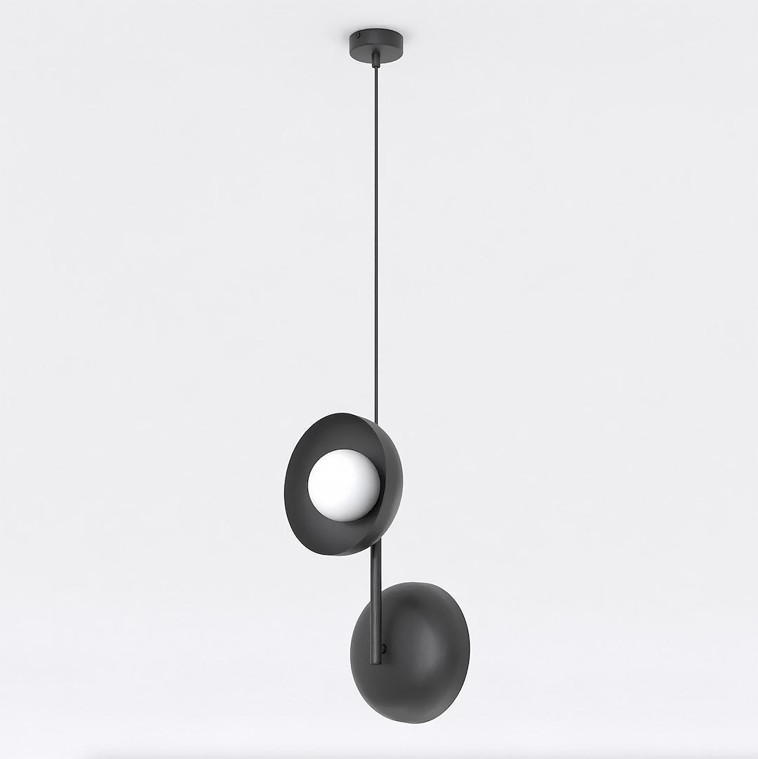 Hanglamp gepoedercoat staal en glas minimalistisch zwart met witte kappen Ø 10 cm, 2 lichtpunten G9, eetkamer en woonkamer