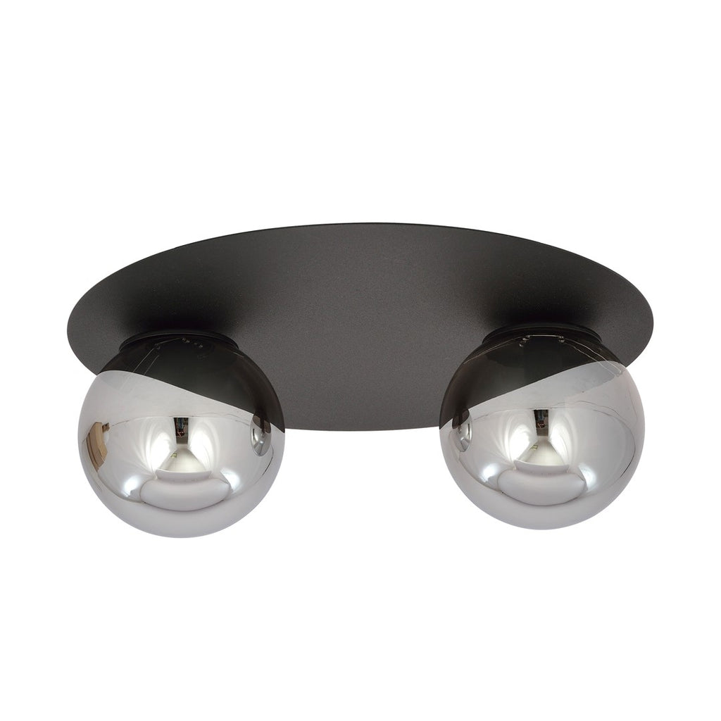 Plafondlamp Solar 2 gepoedercoat staal en glas, zwart met grafiet glazen kappen, 2 lichtpunten, E14