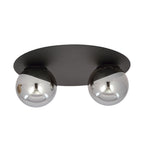 Plafondlamp Solar 2 gepoedercoat staal en glas, zwart met grafiet glazen kappen, 2 lichtpunten, E14