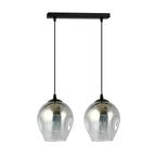 Hanglamp staal en glas Istar 2 lichts, zwart met grafiet glazen kappen, 40 cm breed, woonkamer en eetkamer