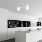 Plafondlamp gepoedercoat staal en glas Sopra 2 minimalistisch wit, 2 lichtpunten E14, breedte 47 cm