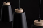 Plafondlamp gepoedercoat staal en multiplex Atlas, Scandinavisch zwart, 2 spots met E27-fitting, 55 x 30 cm