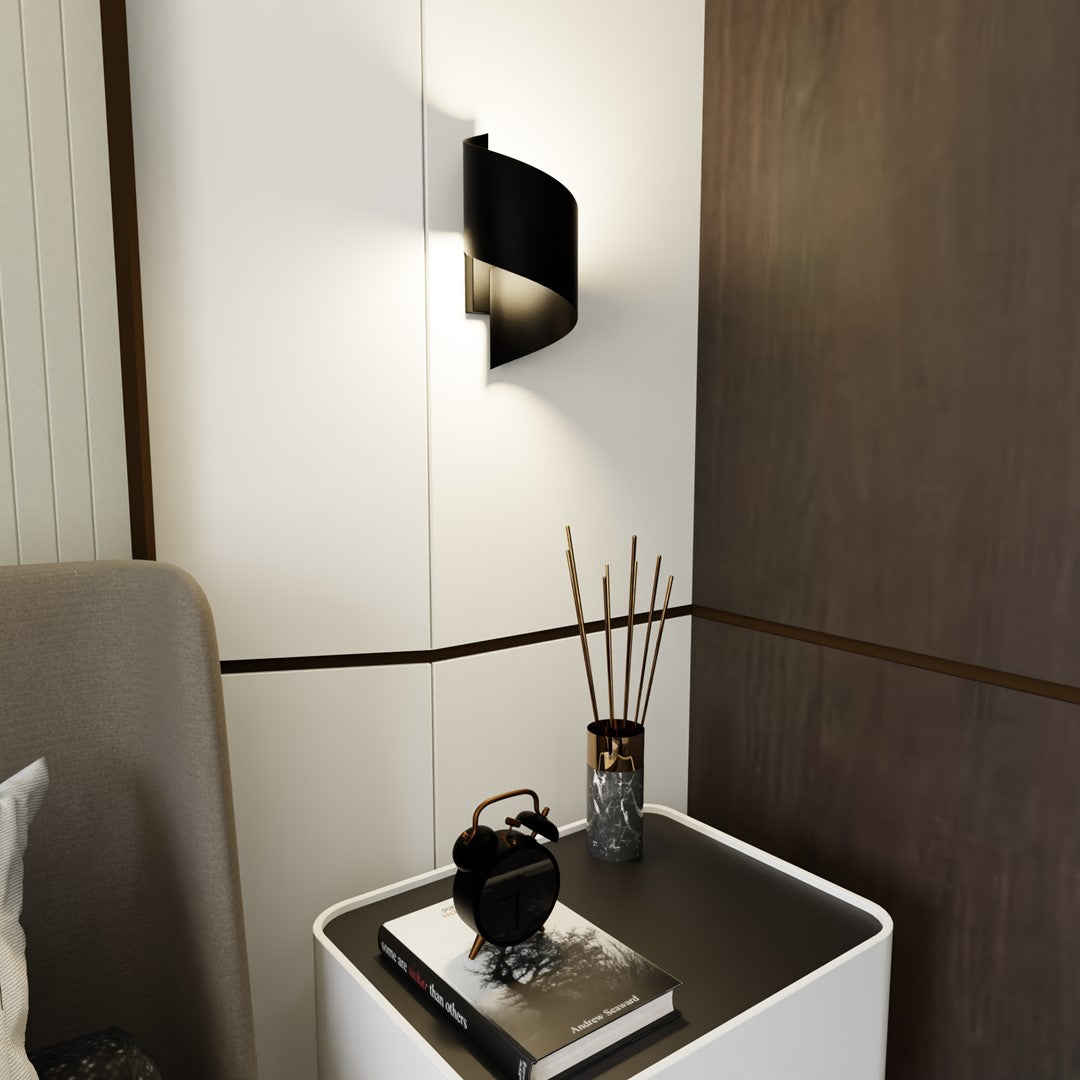 Wandlamp gepoedercoat staal Spiner, modern, zwart mat – 14 x 30 cm, voor trap, gang en woonkamer