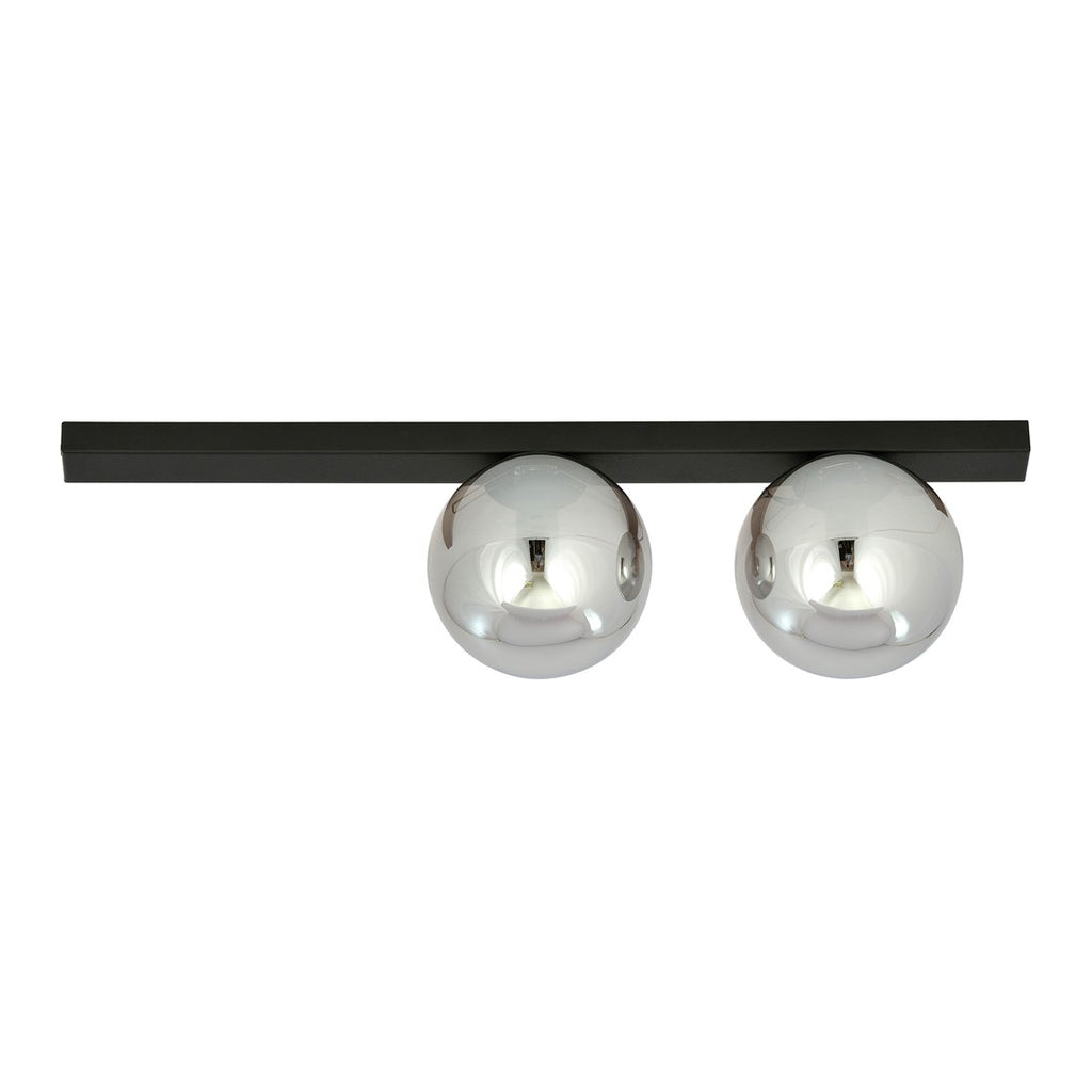Plafondlamp gepoedercoat staal Fit minimalistisch, zwart met grafiet glazen kappen, 60 cm breed, 2 fittingen (E14)