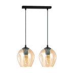 Hanglamp gepoedercoat staal en glas Istar, zwart met amberkleurige glazen kappen Ø 14 cm, 2 lichts, verstelbaar