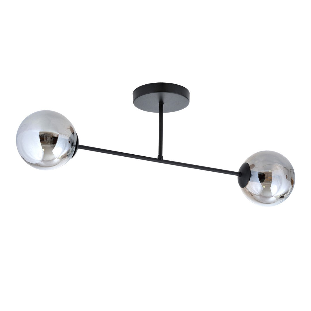 Plafondlamp gepoedercoat staal en glas Roma zwart met grafiet kappen 55 cm, 2 lichtpunten voor woonkamer