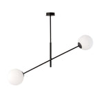 Hanglamp gepoedercoat staal en glas, modern Lineair, zwart met witte glazen kappen, 102 x 51 cm, 2 lichtpunten