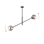 Hanglamp gepoedercoat staal en glas, modern Linear 2 zwart met grafiet glas, 2 lichtpunten, hoogte verstelbaar