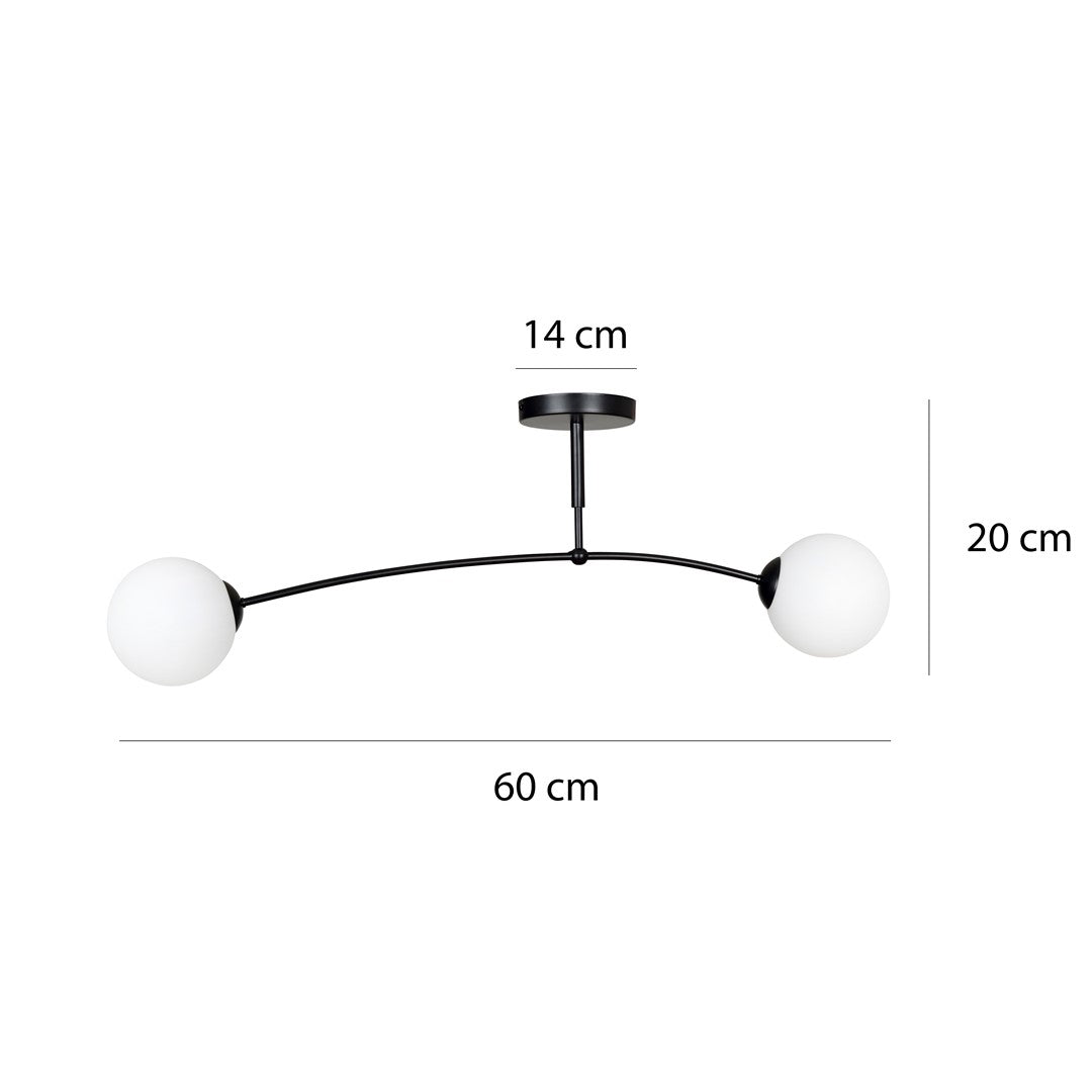 Plafondlamp gepoedercoat staal en glas, modern, Spijkers 2 wit, 2 lichtpunten, 60 x 20 cm, eettafel en keuken