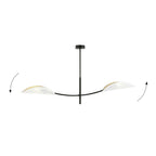 Plafondlamp gepoedercoat staal modern Lotus, zwart met witte stoffen kappen, 2 lichtpunten E14, 103 x 60 cm