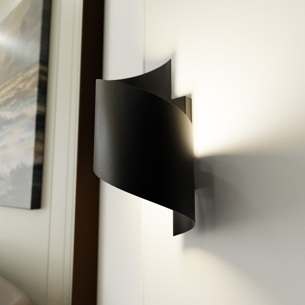 Wandlamp gepoedercoat staal Spiner, modern, zwart mat – 14 x 30 cm, voor trap, gang en woonkamer