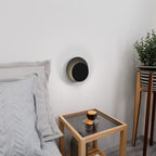Wandlamp gepoedercoat staal en multiplex Cirkel zwart, Scandinavisch, 22 x 20 cm, G9 led, woonkamer, slaapkamer of hal