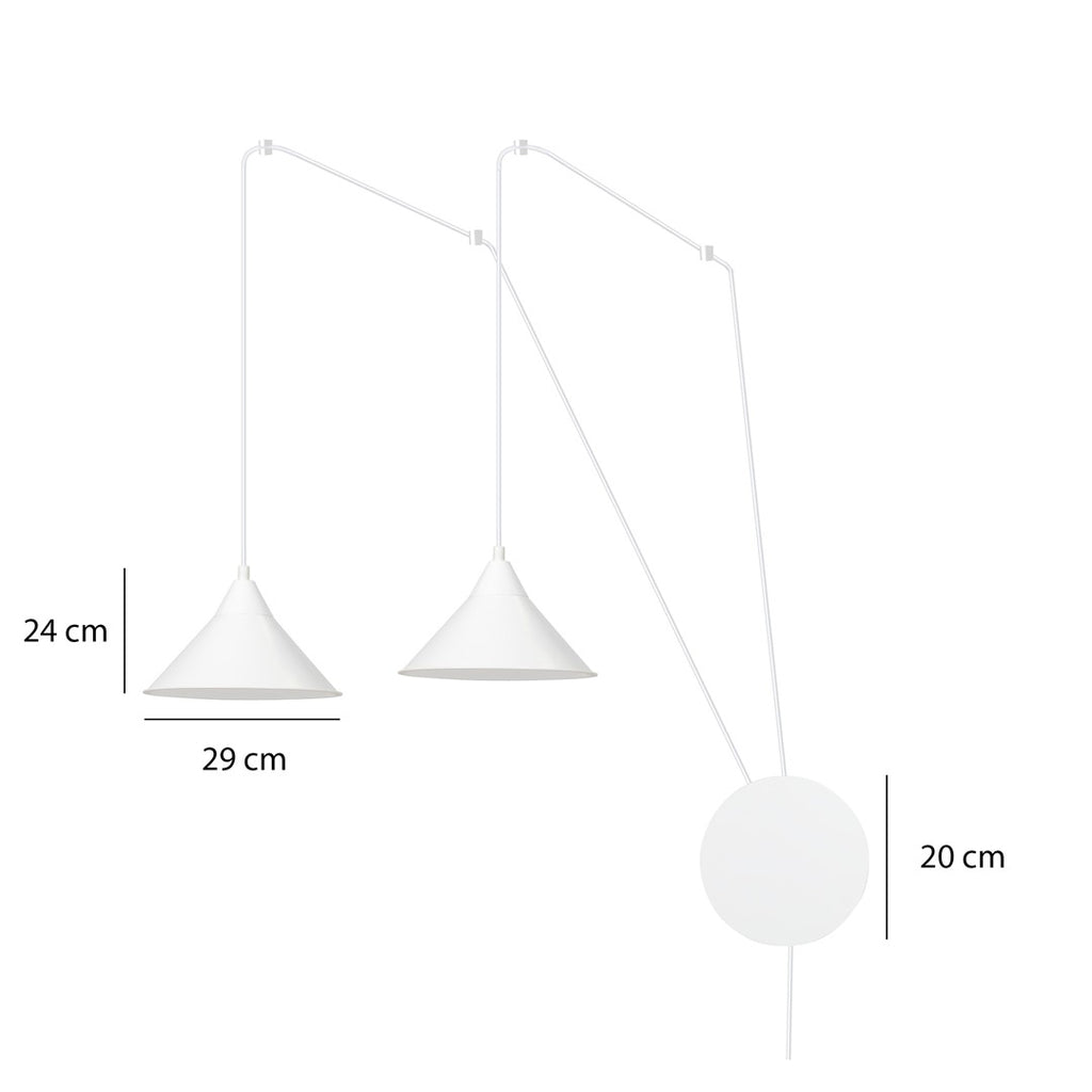 Hanglamp gepoedercoat staal Abramo, Scandinavisch, wit, met 2 fittingen E27, verstelbare hoogte