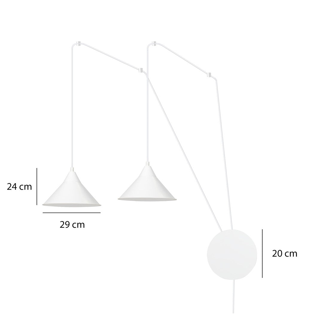 Hanglamp gepoedercoat staal Abramo, Scandinavisch, wit, met 2 fittingen E27, verstelbare hoogte