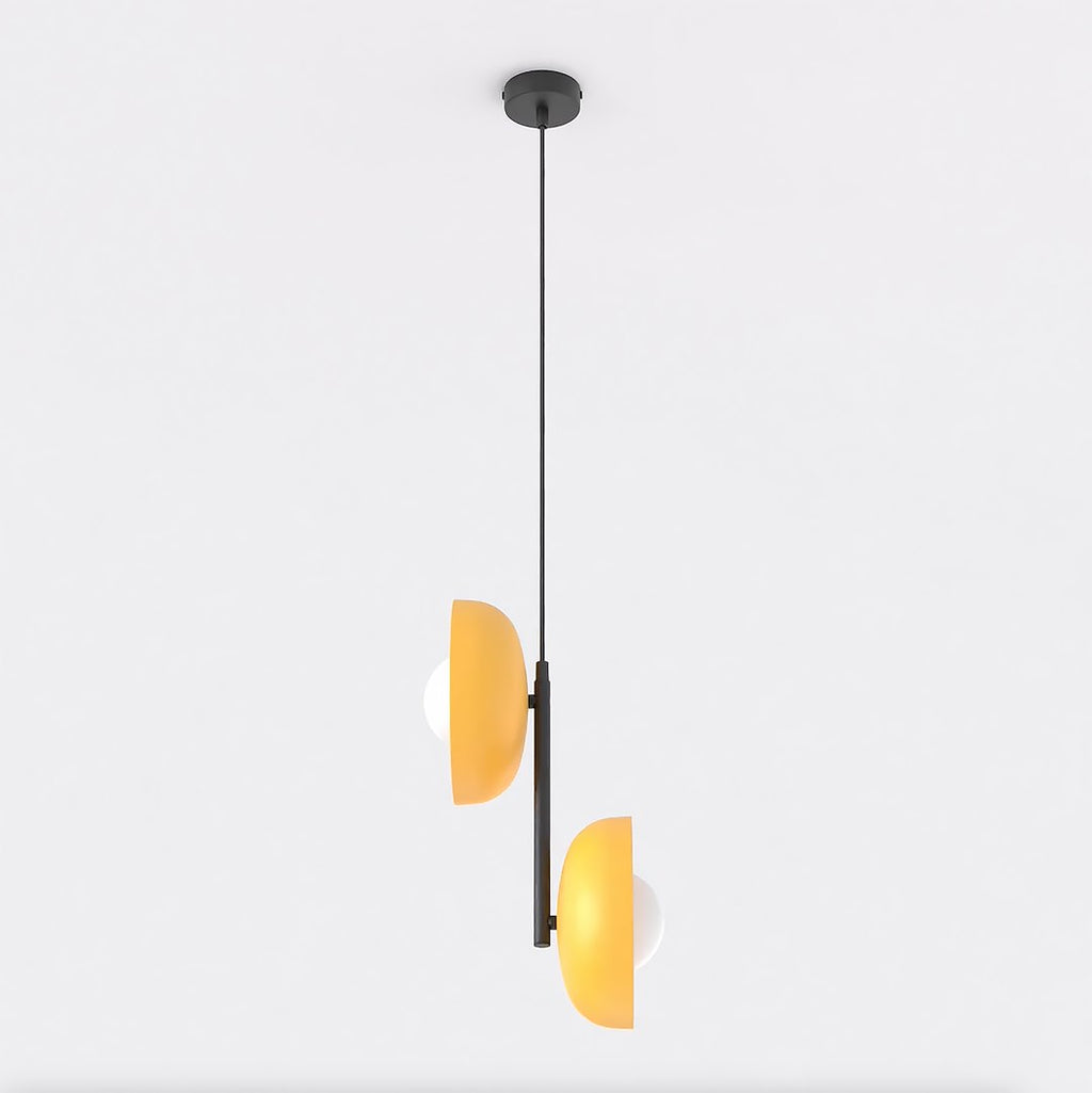 Hanglamp gepoedercoat staal en glas Vanille 2 minimalistisch oranje met witte kappen, 2 lichtpunten G9 voor eetkamer