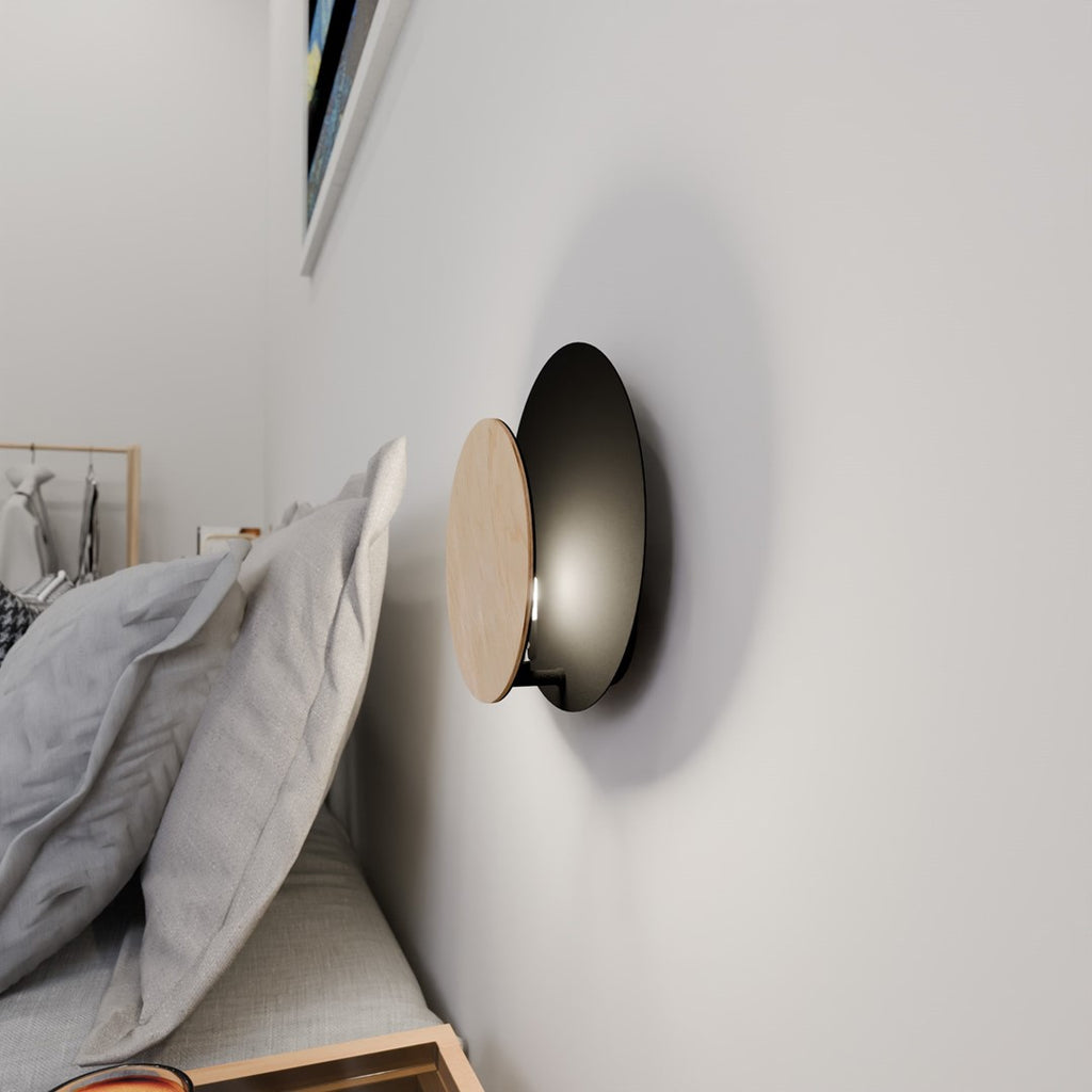 Wandlamp gepoedercoat staal en multiplex Scandinavisch zwart 22 x 20 cm, voor woonkamer, slaapkamer en hal