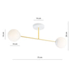 Plafondlamp gepoedercoat staal en glas Magnum 2 glamour, wit en goud – 55 x 23 cm, 2 lichtpunten, woonkamer