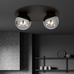 Plafondlamp Solar 2 gepoedercoat staal en glas, zwart met grafiet glazen kappen, 2 lichtpunten, E14