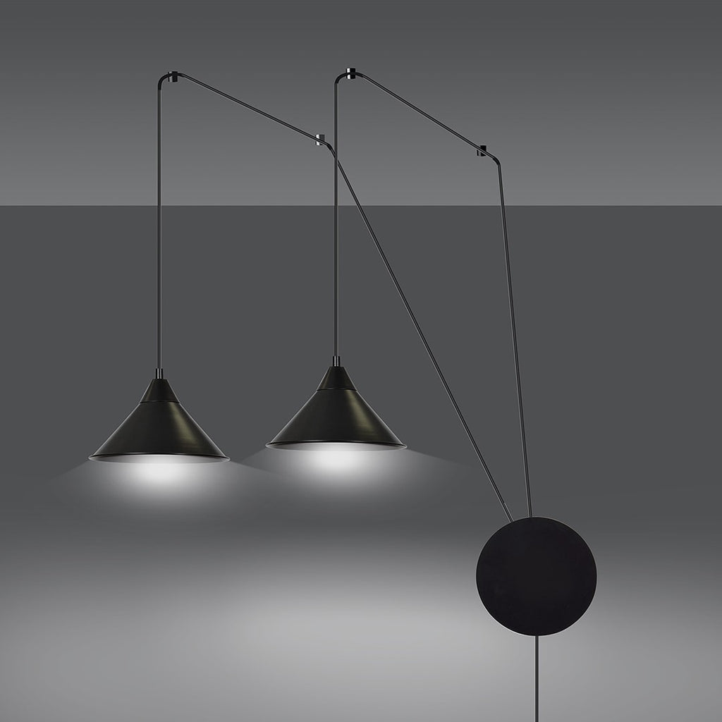 Hanglamp gepoedercoat staal Abramo 2 lichts, Scandinavisch, mat zwart, met 2 E27-fittingen