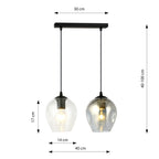Hanglamp gepoedercoat staal en glas Istar, zwart met transparant en grafiet glas, 2 lichts, 40 x 100 cm