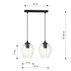 Hanglamp gepoedercoat staal en glas modern zwart met transparante kappen, 2 lichtpunten E27, 40 x 100 cm