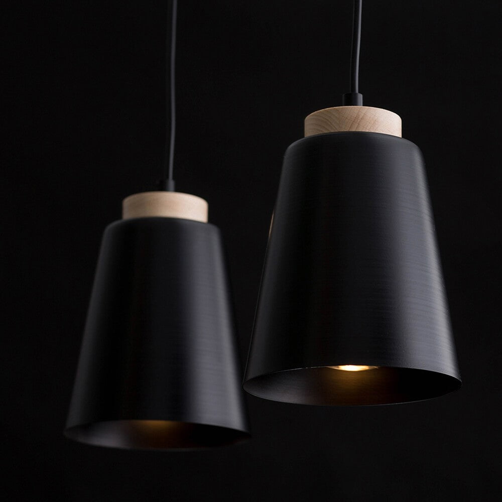 Hanglamp gepoedercoat staal en hout Bolero, zwart, 2 lichts, Scandinavisch, 40 x 100 cm, woonkamer