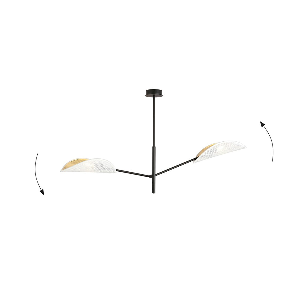 Plafondlamp Vene gepoedercoat staal, modern, zwart met wit en goud, 2 lichtpunten, 102 x 51 cm, woonkamer en slaapkamer