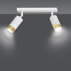 Plafondlamp gepoedercoat staal Hiro modern wit en goud, 2 spots met GU10-fitting, 30 cm breed