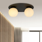 Plafondlamp gepoedercoat staal en glas Solar minimalistisch, zwart met witte kap, 2 lichtpunten, 43 x 19 cm