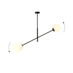 Hanglamp gepoedercoat staal en glas, modern Lineair, zwart met witte glazen kappen, 102 x 51 cm, 2 lichtpunten