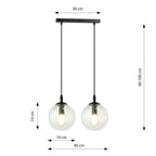 Hanglamp 2-lichts gepoedercoat staal en glas, Cosmo, zwart met transparante kappen, 40 x 100 cm, eettafel