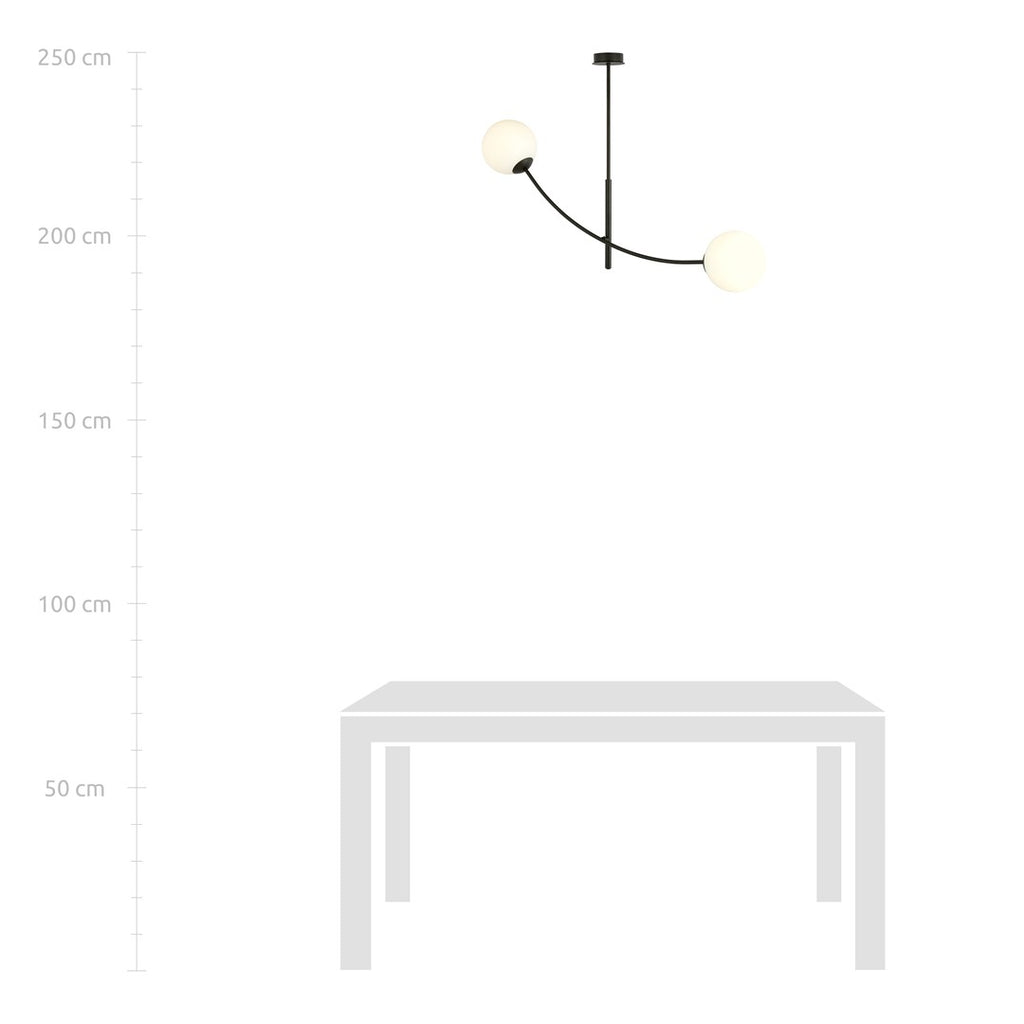 Plafondlamp gepoedercoat staal modern Hunter zwart met witte glazen kappen, 83 x 60 cm, 2 fittingen