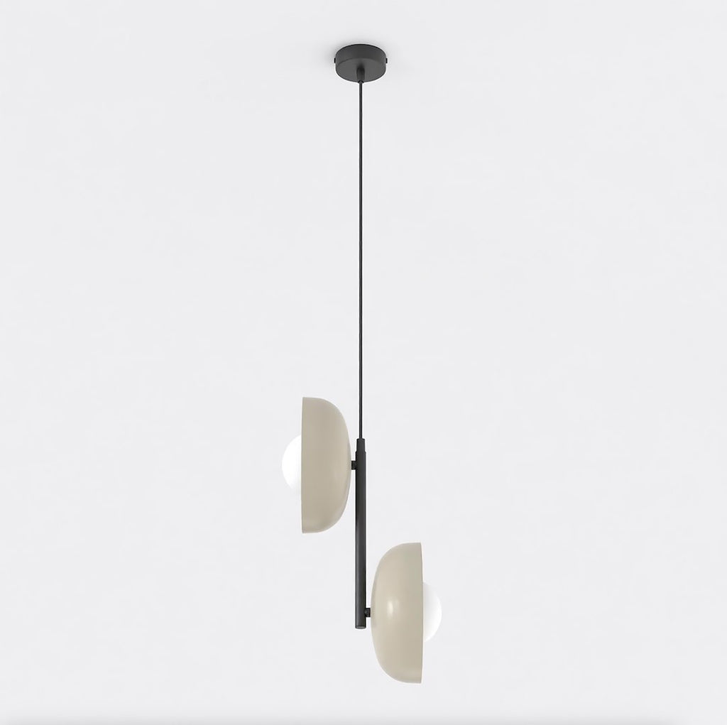 Hanglamp gepoedercoat staal en glas Vanille 2 fittingen, mokka met witte kappen, 23 x 23 x 120 cm