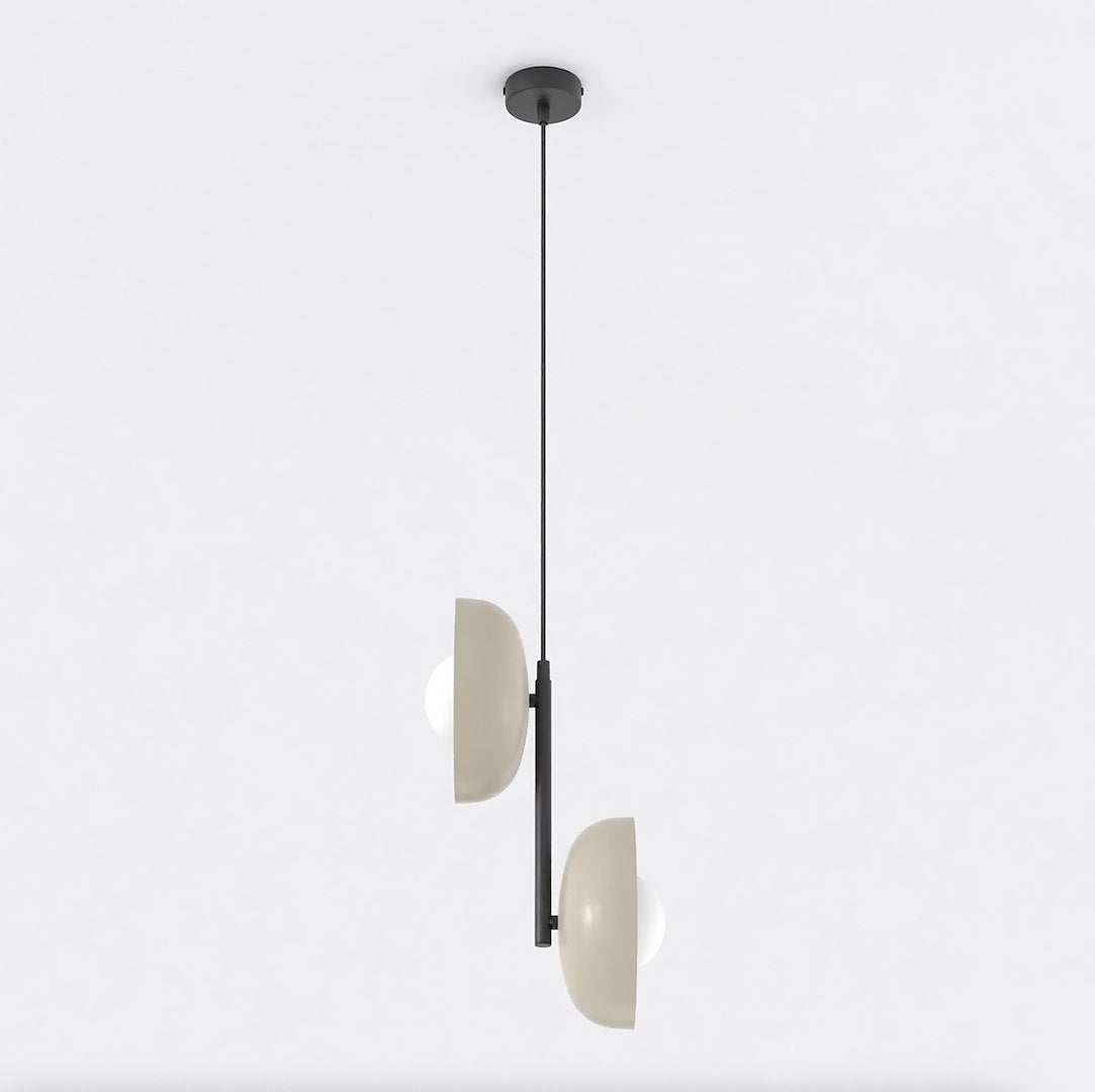 Hanglamp gepoedercoat staal en glas Vanille 2 fittingen, mokka met witte kappen, 23 x 23 x 120 cm