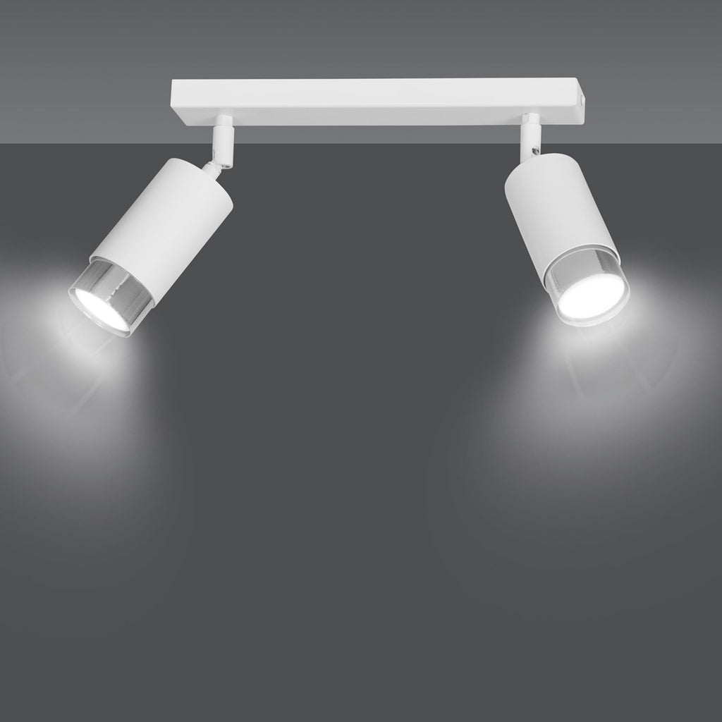Plafondlamp gepoedercoat staal Hiro 2 spots, wit met zilver, 30 x 19 cm, voor hal en keuken