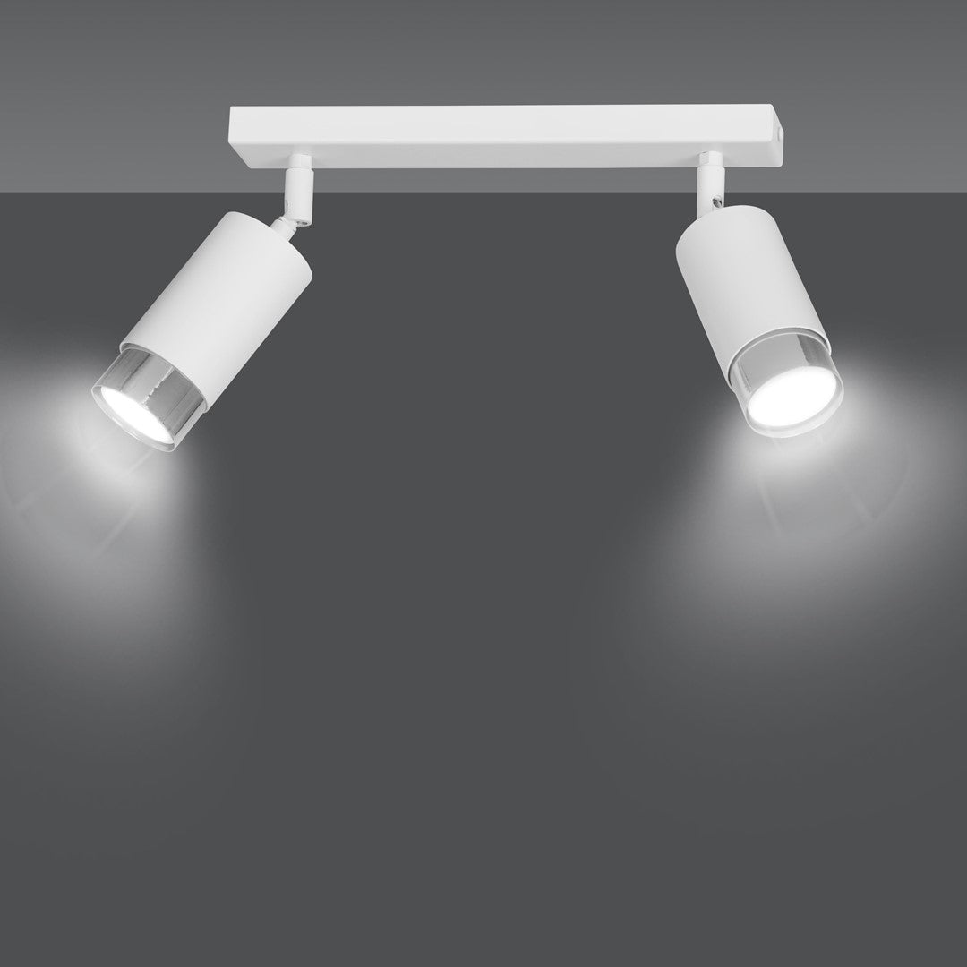 Plafondlamp gepoedercoat staal Hiro 2 spots, wit met zilver, 30 x 19 cm, voor hal en keuken