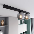 Plafondlamp gepoedercoat staal Fit minimalistisch, zwart met grafiet glazen kappen, 60 cm breed, 2 fittingen (E14)