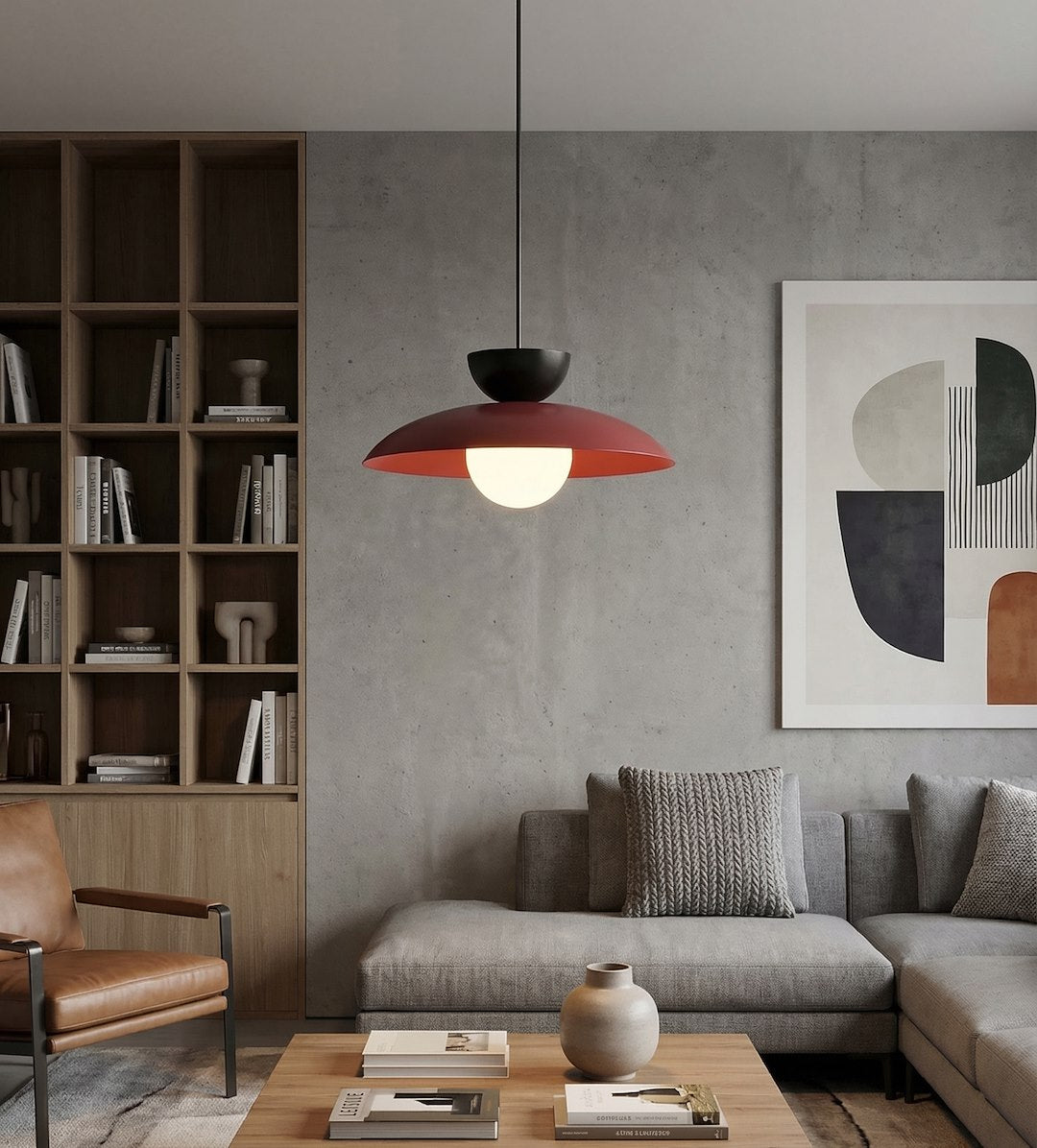 Hanglamp gepoedercoat staal en glas Scandinavisch Mulan bordeaux met zwart, Ø 30 cm, boven eettafel