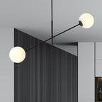 Hanglamp gepoedercoat staal en glas, modern Lineair, zwart met witte glazen kappen, 102 x 51 cm, 2 lichtpunten