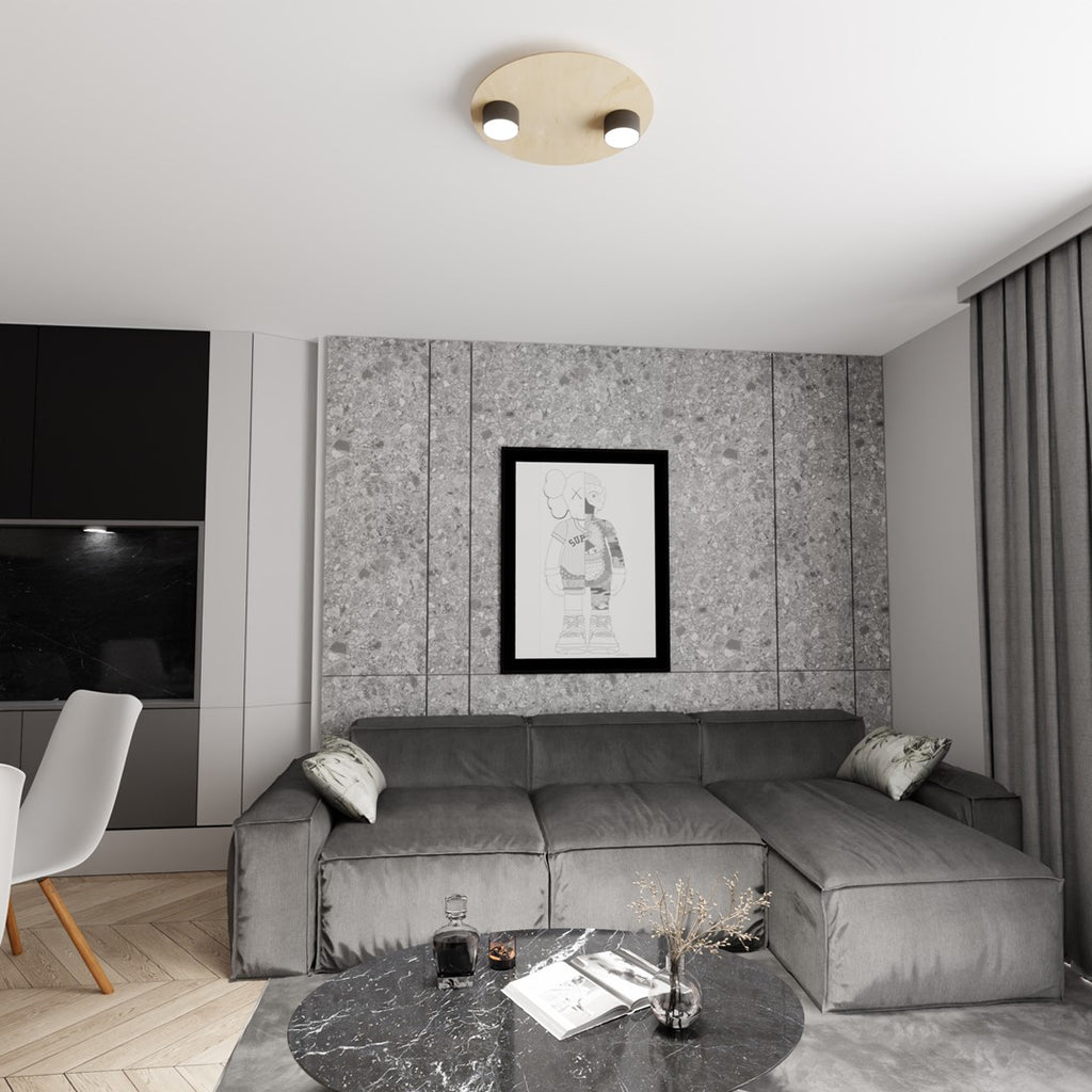Plafondlamp multiplex en staal, Scandinavisch Pixo 2, naturel met zwart, 2 GX53-fittingen voor woonkamer