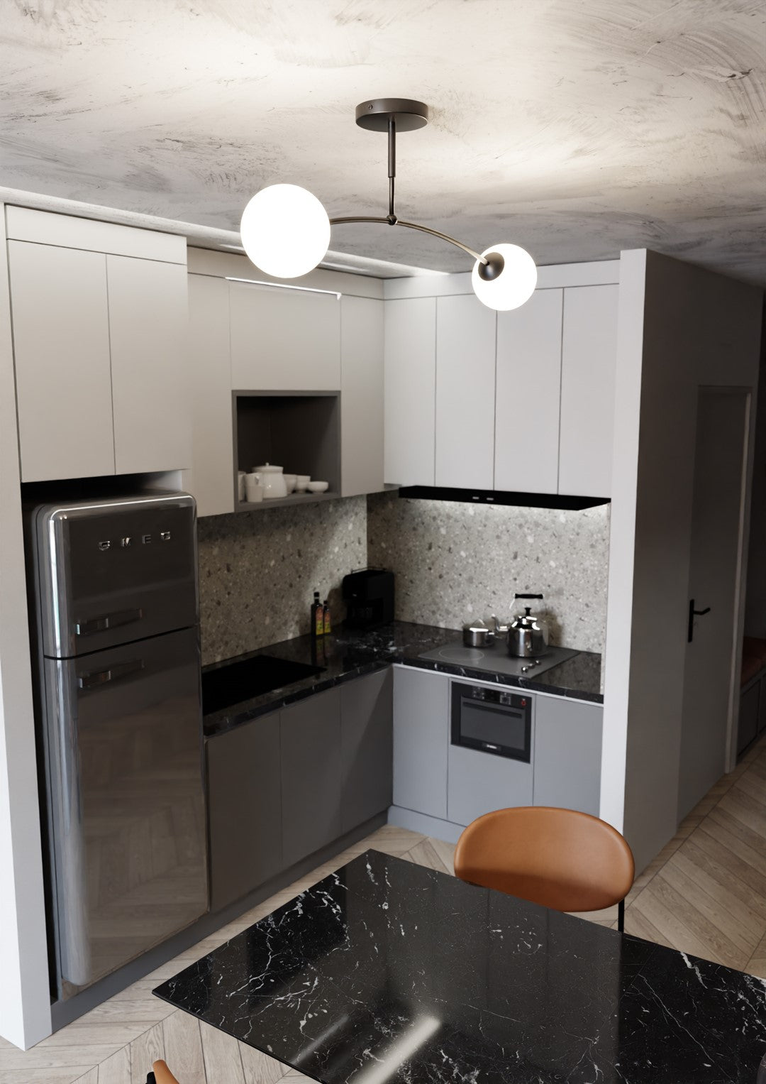 Plafondlamp staal en glas modern Spijkers 2 zwart met witte glazen kappen Ø 15 cm, 2 lichtpunten, E14