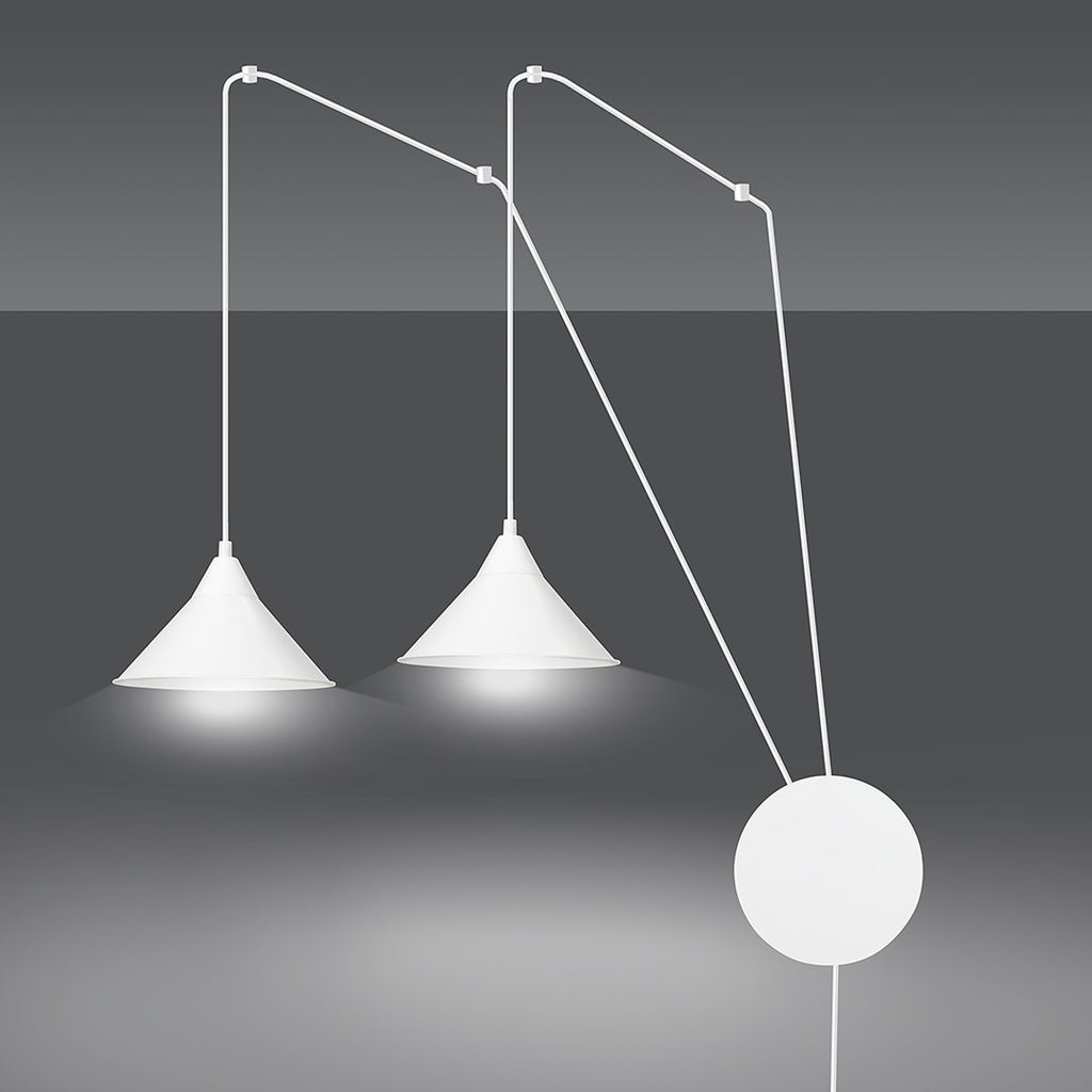 Hanglamp gepoedercoat staal Abramo, Scandinavisch, wit, met 2 fittingen E27, verstelbare hoogte