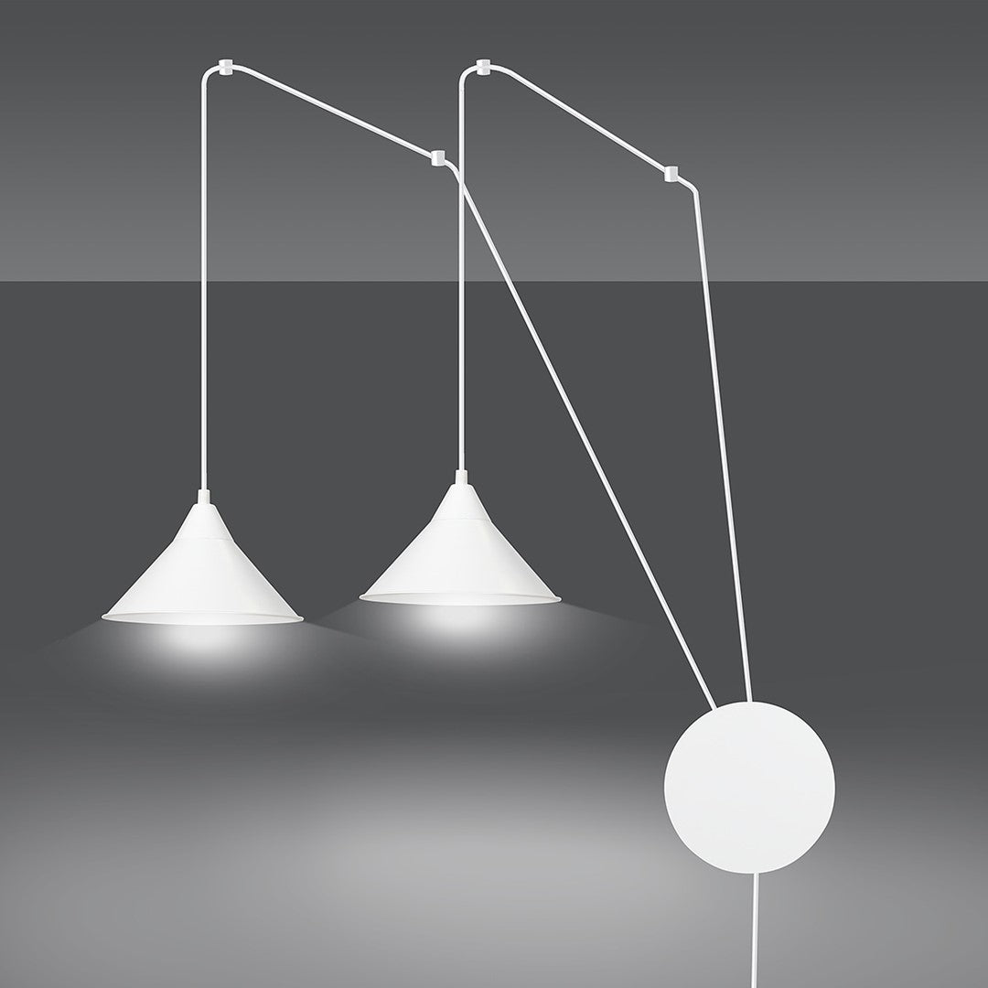 Hanglamp gepoedercoat staal Abramo, Scandinavisch, wit, met 2 fittingen E27, verstelbare hoogte