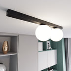 Plafondlamp gepoedercoat staal en glas, minimalistisch Fit, zwart met wit glas, 60 x 17 cm, 2 fittingen E14