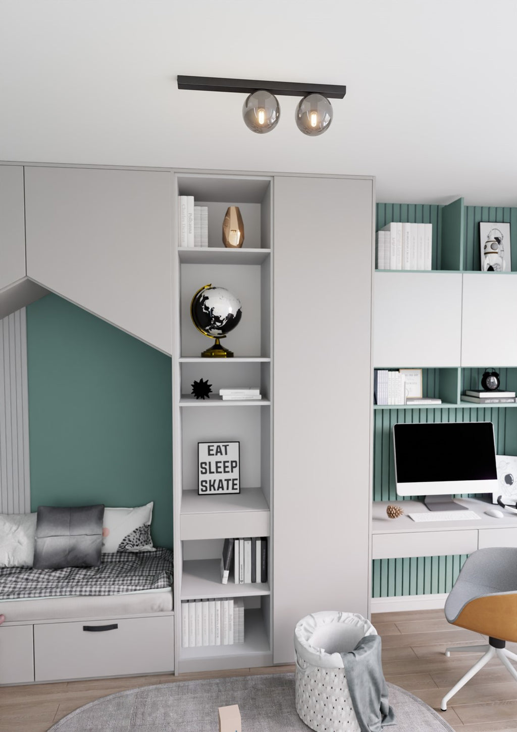 Plafondlamp gepoedercoat staal Fit minimalistisch, zwart met grafiet glazen kappen, 60 cm breed, 2 fittingen (E14)