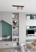 Plafondlamp gepoedercoat staal Fit minimalistisch, zwart met grafiet glazen kappen, 60 cm breed, 2 fittingen (E14)