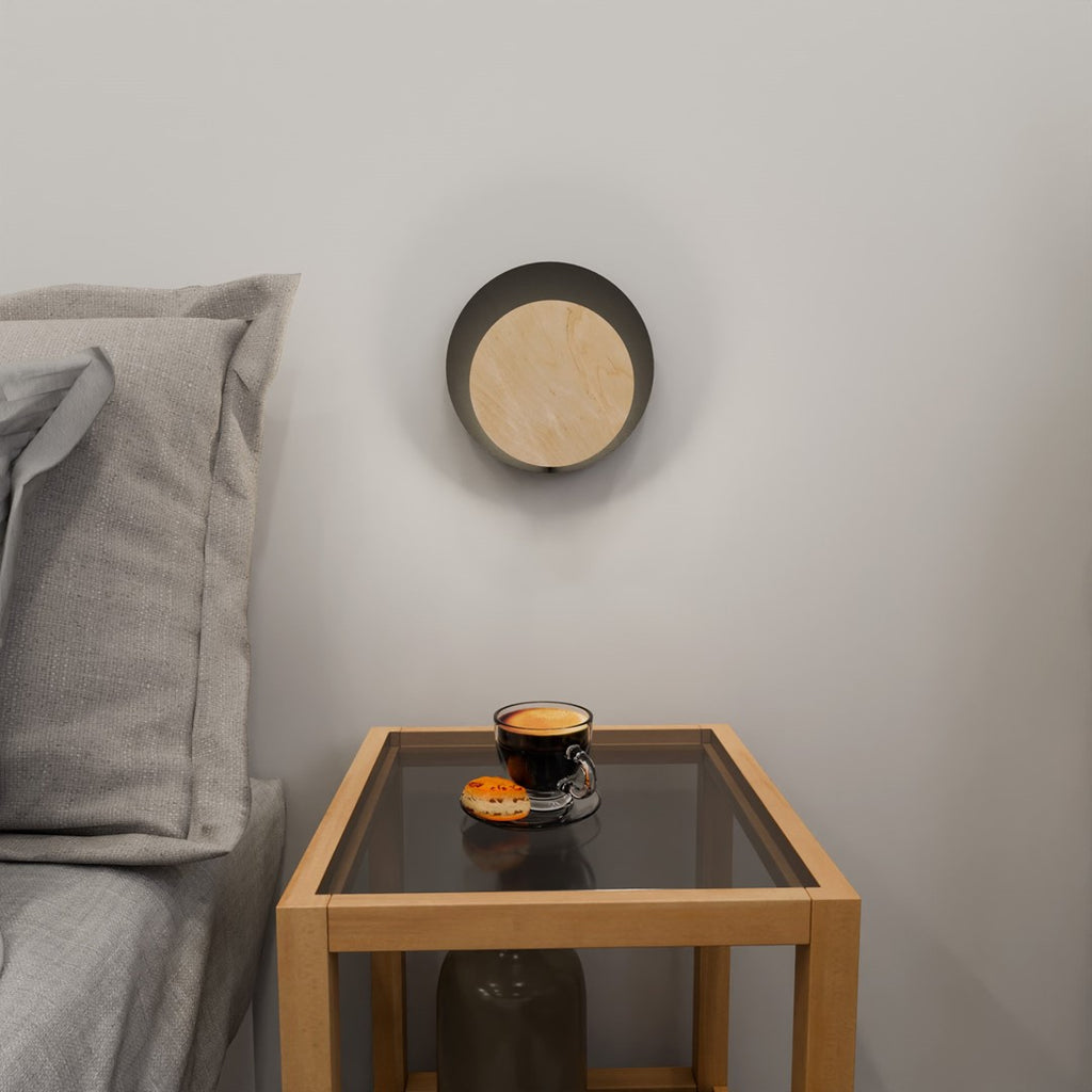 Wandlamp gepoedercoat staal en multiplex Scandinavisch zwart 22 x 20 cm, voor woonkamer, slaapkamer en hal